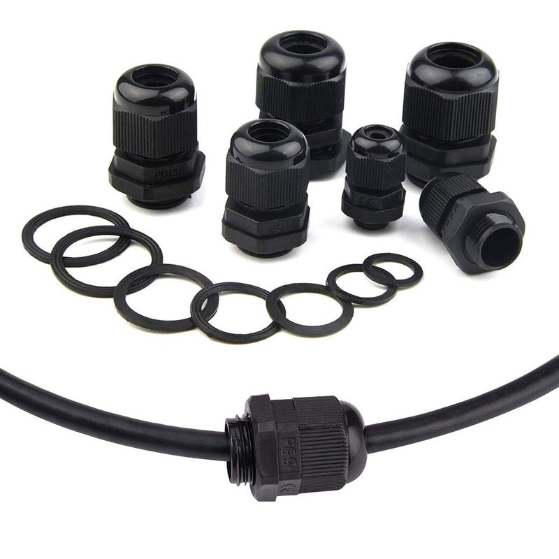 ISPINNER 32pcs Nylon Cable Gland Waterproof IP68 Adjustable 3-18mm, NPT 3/4, NPT 1/2, PG13.5, PG11, PG9, PG7 (Black) - Image 3